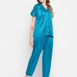 Clovia Blue Shirt & Pyjama Set image 3