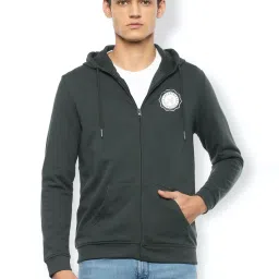 Academy By Van Heusen Dark Grey Cotton Slim Fit Hooded Sweatshirt image 1