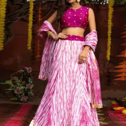 Indi Inside Purple Printed Unstitched Lehenga Choli Set With Dupatta image 1