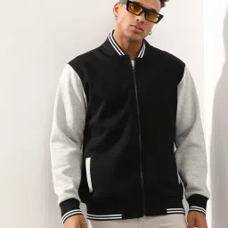 Campus Sutra Black & Grey Cotton Regular Fit Colour Block Jacket image 1