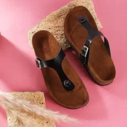 Mozafia Women's Black T-Strap Sandals-picture-14