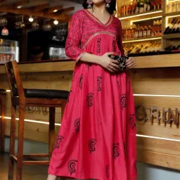 Indi Inside Pink Cotton Printed A Line Kurta image 1