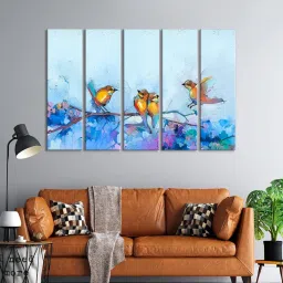 999Store Printed Blue MDF 5 Panels Wall Art image 1