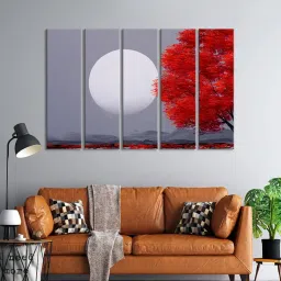 999Store Printed Red MDF 5 Panels Wall Art image 1