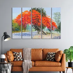 999Store Printed Red MDF 5 Panels Wall Art image 1