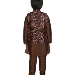 SG Yuvraj Kids Brown & Black Printed Full Sleeves Kurta Set image 2