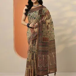 Libas Brown Floral Print Saree With Unstitched Blouse-image-53