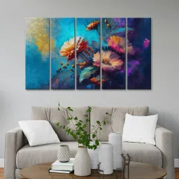 999Store Printed Blue MDF 5 Panels Wall Art image 1