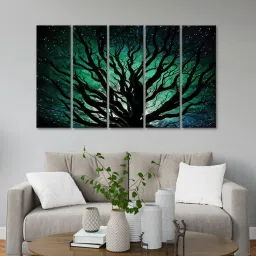 999Store Printed Green MDF 5 Panels Wall Art image 1