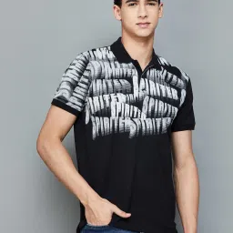 Forca by Lifestyle Black Regular Fit Printed Polo T-Shirt image 1