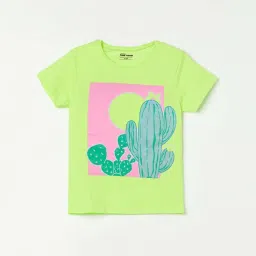 Fame Forever by Lifestyle Kids Lime Green & Pink Cotton Printed T-Shirt image 1