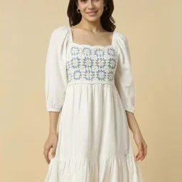 Allen Solly White Cotton Regular Fit Self Pattern Dress image 1