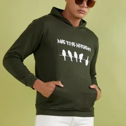 Campus Sutra Green Cotton Regular Fit Printed Hooded Sweatshirt image 1