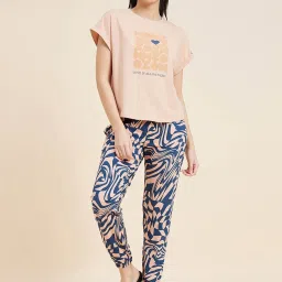 Sweet Dreams Beige Printed Top With Pyjamas image 1