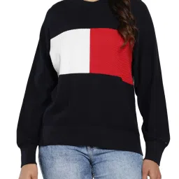 Tommy Hilfiger Desert Sky & Red Colour-Blocked Regular Fit Sweater image 1