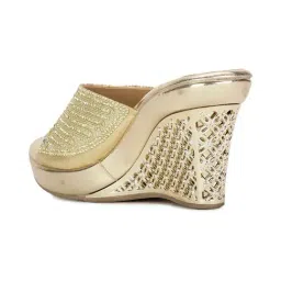 Bata Women's CLAUDIA E 23 Gold Ethnic Wedges image 5