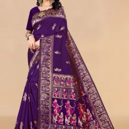 Satrani Purple Silk Woven Saree With Unstitched Blouse-picture-24