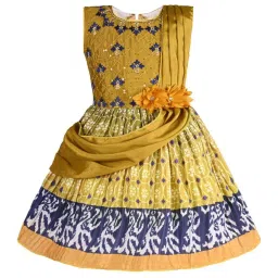 Wish Karo Kids Mustard Applique Frock image 1