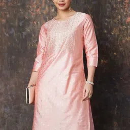 Melange By Lifestyle Dusty Pink Regular Fit Embroidered Kurtas image 1