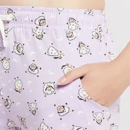 Clovia White & Purple Printed Top & Pyjama Set image 5