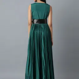 W Dark Green Embroidered Maxi Dress With Belt image 2