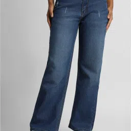 Forever 21 Blue Blended Distressed Regular Fit Mid Rise Jeans image 1