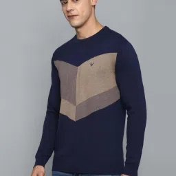 Allen Solly Navy Blue & Brown Cotton Regular Fit Colour Block Sweaters image 3