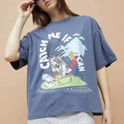 Ginger By Lifestyle Dark Grey Cotton Regular Fit Printed T-Shirt image 1