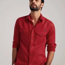 ANDAMEN Red Regular Fit Linen Shirt image 1