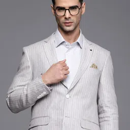 Louis Philippe Men Pure Linen Striped Single-Breasted Formal Blazer-picture-9