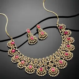 Peora RedGold Plated Necklace and Dangle Earrings Set for Women-picture-15