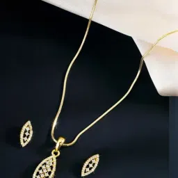 Peora Gold Plated Leaf Shape Pendant Chain & Stud Earrings Set for Women-picture-38