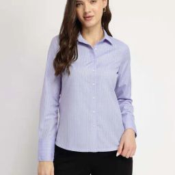 Fablestreet Blue Cotton Slim Fit Striped Shirt-picture-3