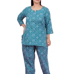 LASTINCH Blue & White Printed Tunic With Pyjamas image 1