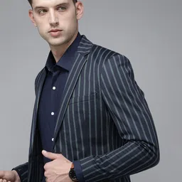 Park Avenue Striped Regular Fit Single-Breasted Formal Blazer-image-9