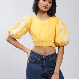 Label Ritu Kumar Yellow Embroidered Crop Top-picture-41