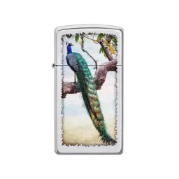 Zippo Chrome Brass Slim Peacock Design Windproof Pocket Lighter-image-11