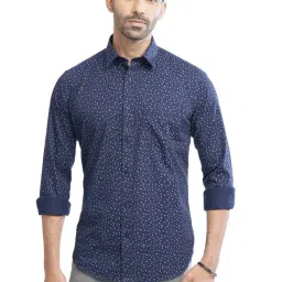 Greenfibre Navy Cotton Regular Fit Printed Shirt-image-57