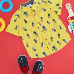 Pantaloons Baby Kids Sundance Yellow Cotton Printed Shirt-image-73