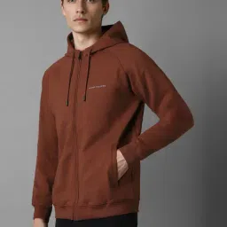 Louis Philippe Brown Cotton Regular Fit Hooded Sweatshirt image 3