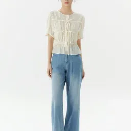 Roem Cream Regular Fit Ribbon Blouse image 4