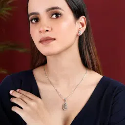 Peora Silver Plated Pendant Chain and Stud Earrings Set for Women image 2