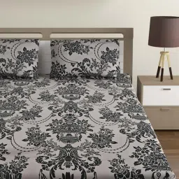 Swayam Sparkle Floral Black & White 120 TC Cotton Blend King Bedsheet with 2 Pillow Covers image 2
