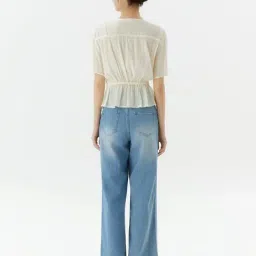 Roem Cream Regular Fit Ribbon Blouse image 2