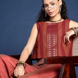 Taavi Woven Festive Striped with Ethnic Motifs Detailing Pure Cotton Top-picture-34