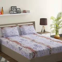 Swayam Veda Printed Purple & Brown 144 TC Cotton King Bedsheet with 2 Pillow Covers image 1