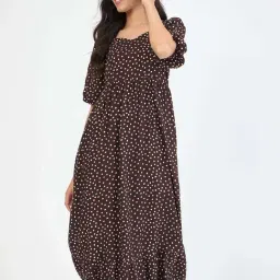 Femmella Brown Regular Fit Printed Dress-image-0