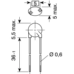 Epcos B57164K Series NTC Type Thermistor 10 kΩ Resistance 450 mW Maximum Power Rating, B57164K0103J000 (Pack of 5) image 2