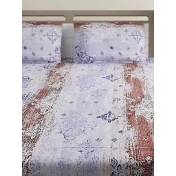 Swayam Veda Printed Purple & Brown 144 TC Cotton King Bedsheet with 2 Pillow Covers image 3