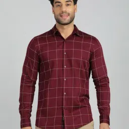 JadeBlue Maroon Cotton Slim Fit Checked Shirt-picture-13